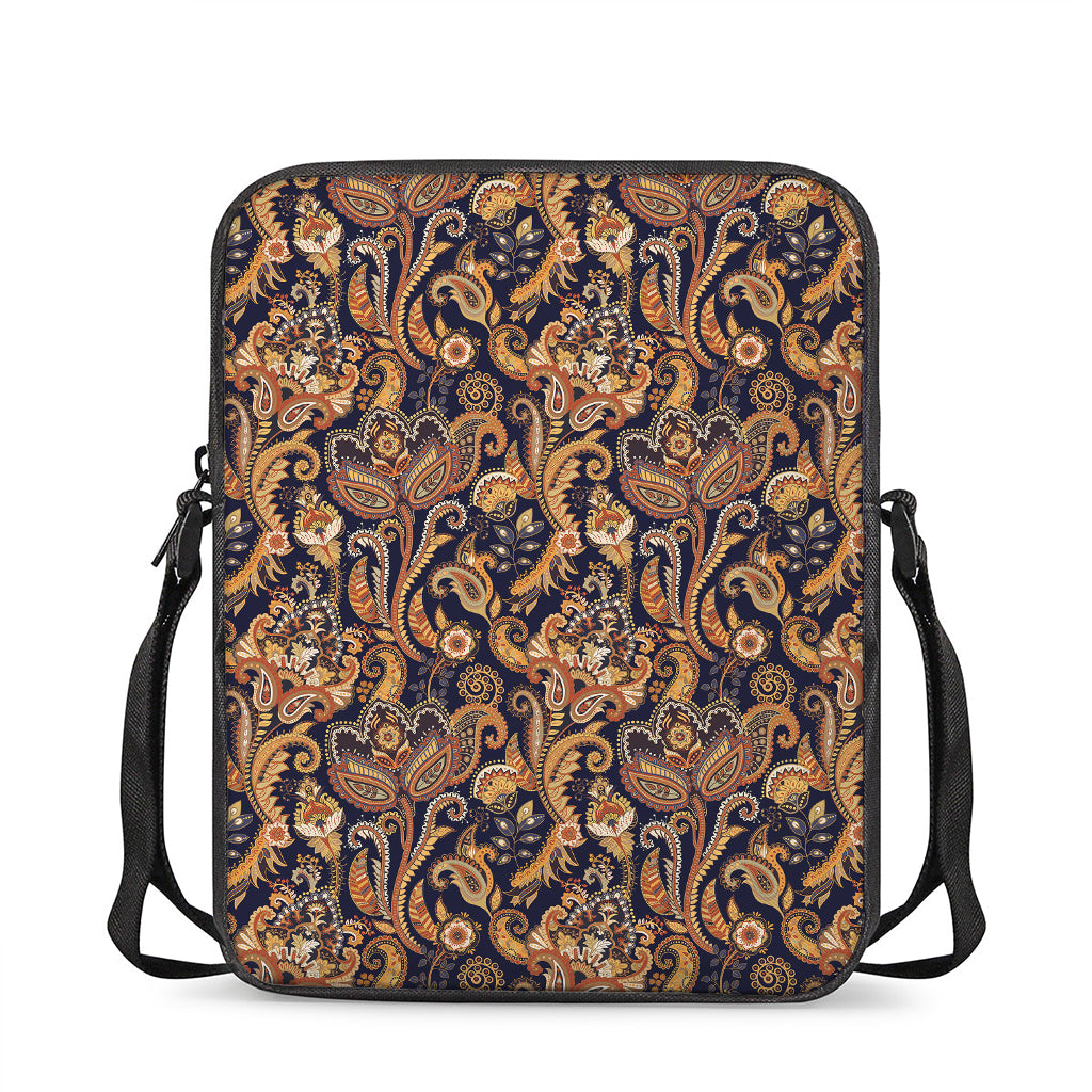 Gold And Blue Paisley Pattern Print Rectangular Crossbody Bag