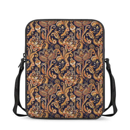 Gold And Blue Paisley Pattern Print Rectangular Crossbody Bag