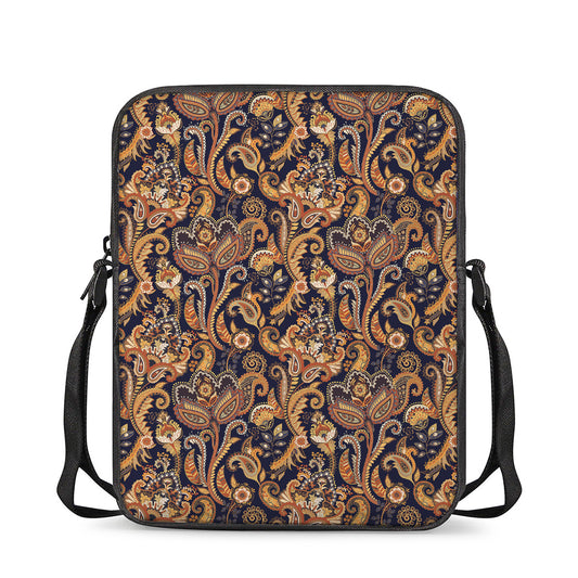 Gold And Blue Paisley Pattern Print Rectangular Crossbody Bag