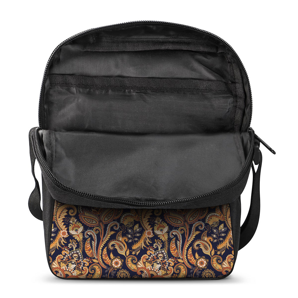 Gold And Blue Paisley Pattern Print Rectangular Crossbody Bag