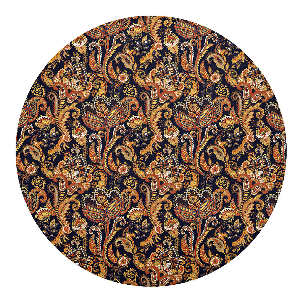 Gold And Blue Paisley Pattern Print Round Blanket