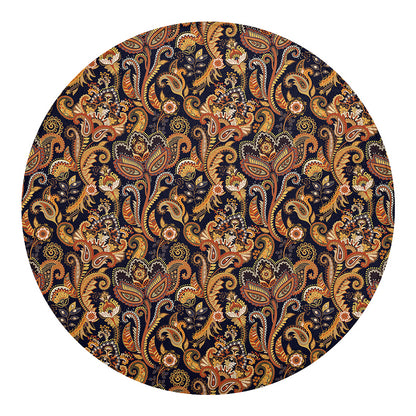 Gold And Blue Paisley Pattern Print Round Blanket