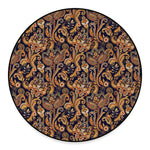 Gold And Blue Paisley Pattern Print Round Floor Mat