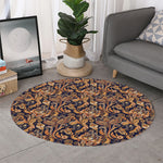Gold And Blue Paisley Pattern Print Round Rug