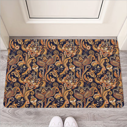 Gold And Blue Paisley Pattern Print Rubber Doormat
