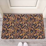 Gold And Blue Paisley Pattern Print Rubber Doormat