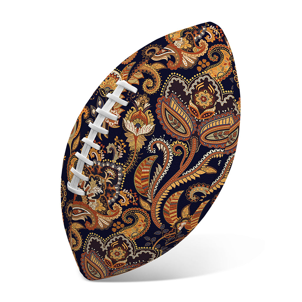 Gold And Blue Paisley Pattern Print Rugby Ball