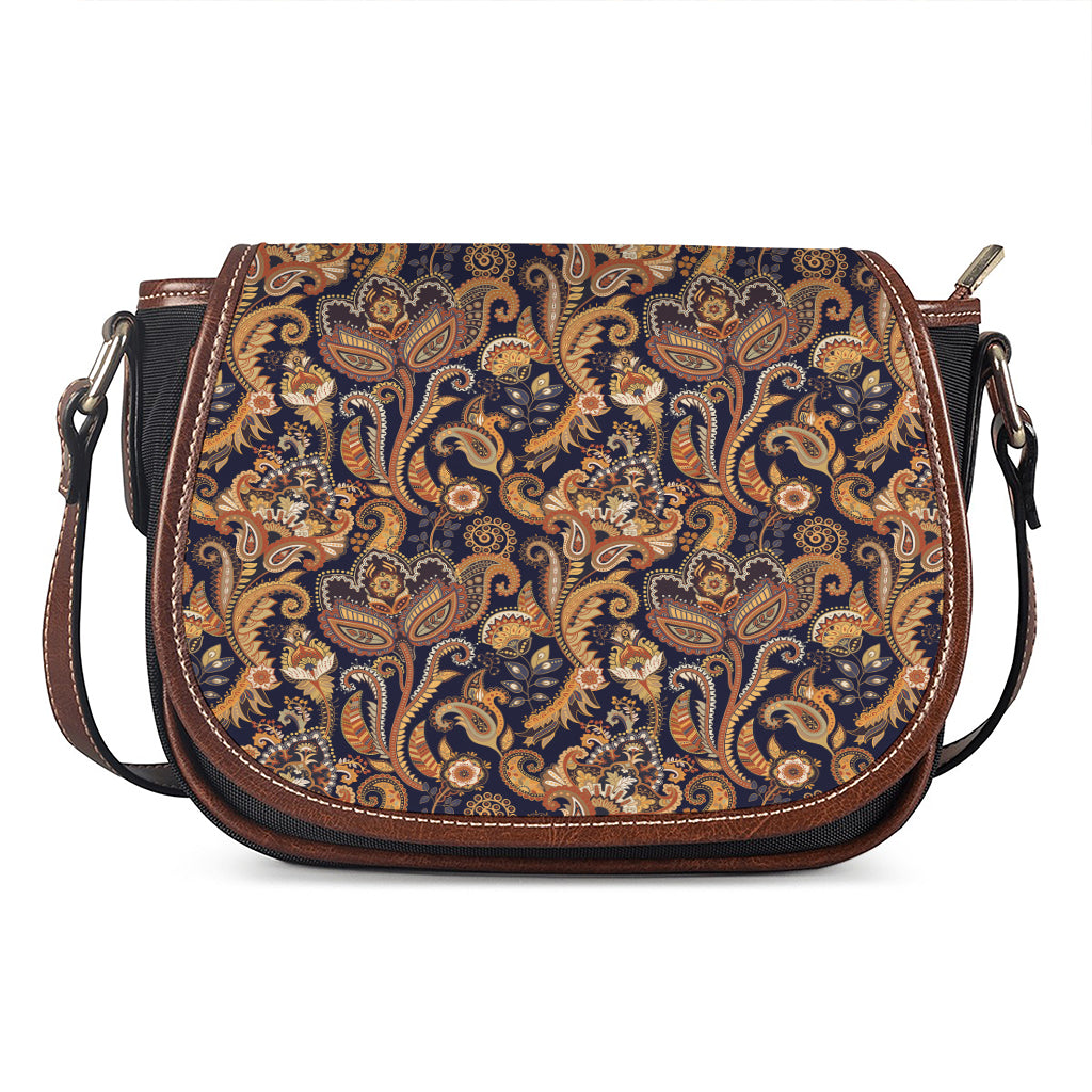 Gold And Blue Paisley Pattern Print Saddle Bag