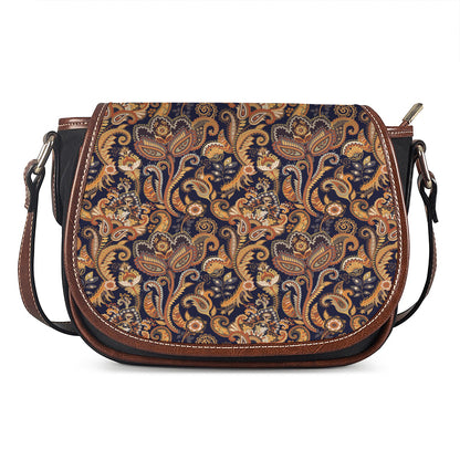 Gold And Blue Paisley Pattern Print Saddle Bag