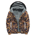 Gold And Blue Paisley Pattern Print Sherpa Lined Zip Up Hoodie