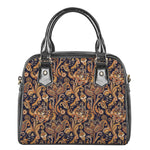 Gold And Blue Paisley Pattern Print Shoulder Handbag