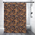 Gold And Blue Paisley Pattern Print Shower Curtain