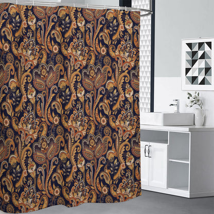 Gold And Blue Paisley Pattern Print Shower Curtain