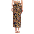 Gold And Blue Paisley Pattern Print Side Slit Maxi Skirt