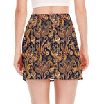 Gold And Blue Paisley Pattern Print Side Slit Mini Skirt