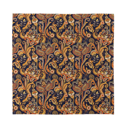 Gold And Blue Paisley Pattern Print Silk Bandana