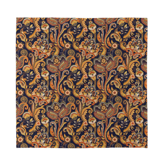 Gold And Blue Paisley Pattern Print Silk Bandana