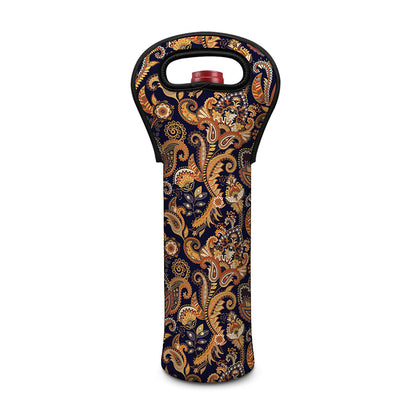 Gold And Blue Paisley Pattern Print Single Neoprene Wine Tote