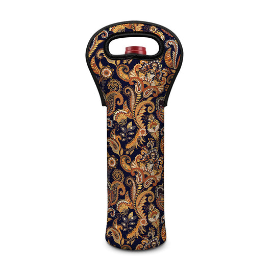 Gold And Blue Paisley Pattern Print Single Neoprene Wine Tote