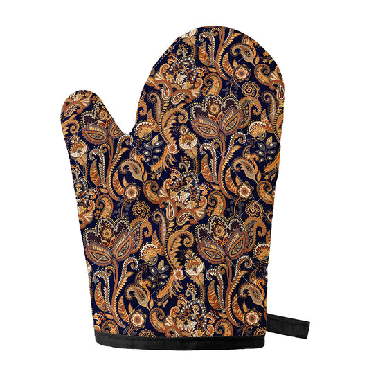 Gold And Blue Paisley Pattern Print Single Oven Mitt