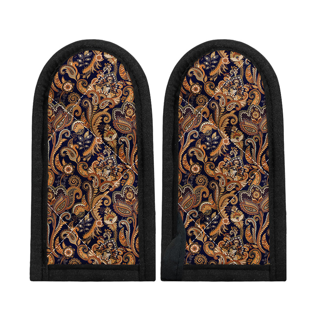 Gold And Blue Paisley Pattern Print Skillet Handle Cover