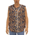 Gold And Blue Paisley Pattern Print Sleeveless Baseball Jersey