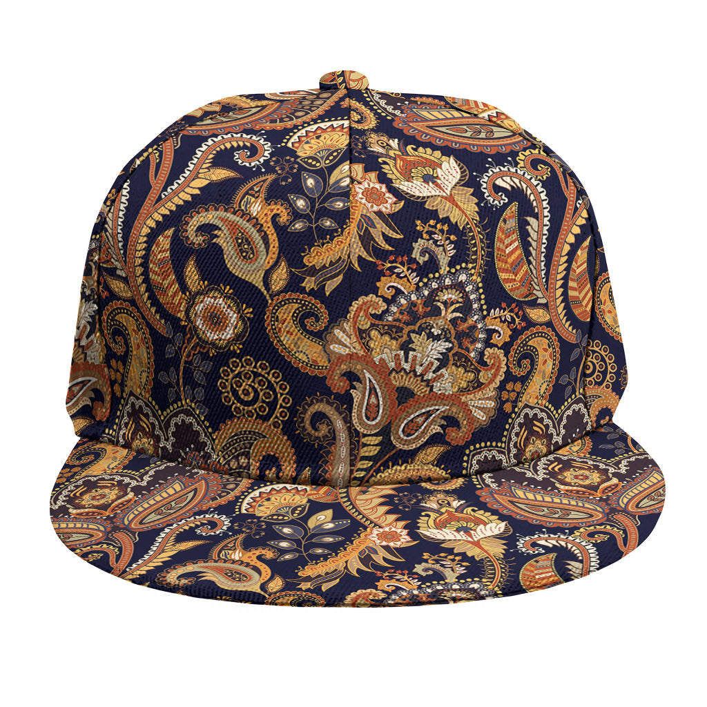 Gold And Blue Paisley Pattern Print Snapback Cap