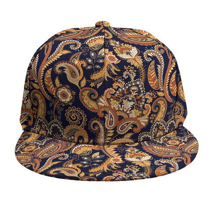 Gold And Blue Paisley Pattern Print Snapback Cap