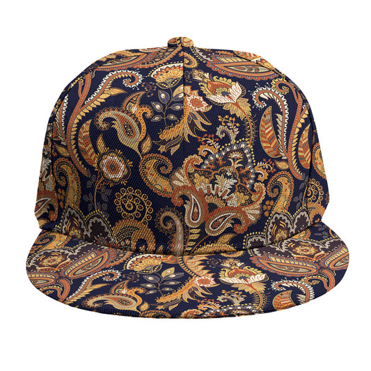 Gold And Blue Paisley Pattern Print Snapback Cap