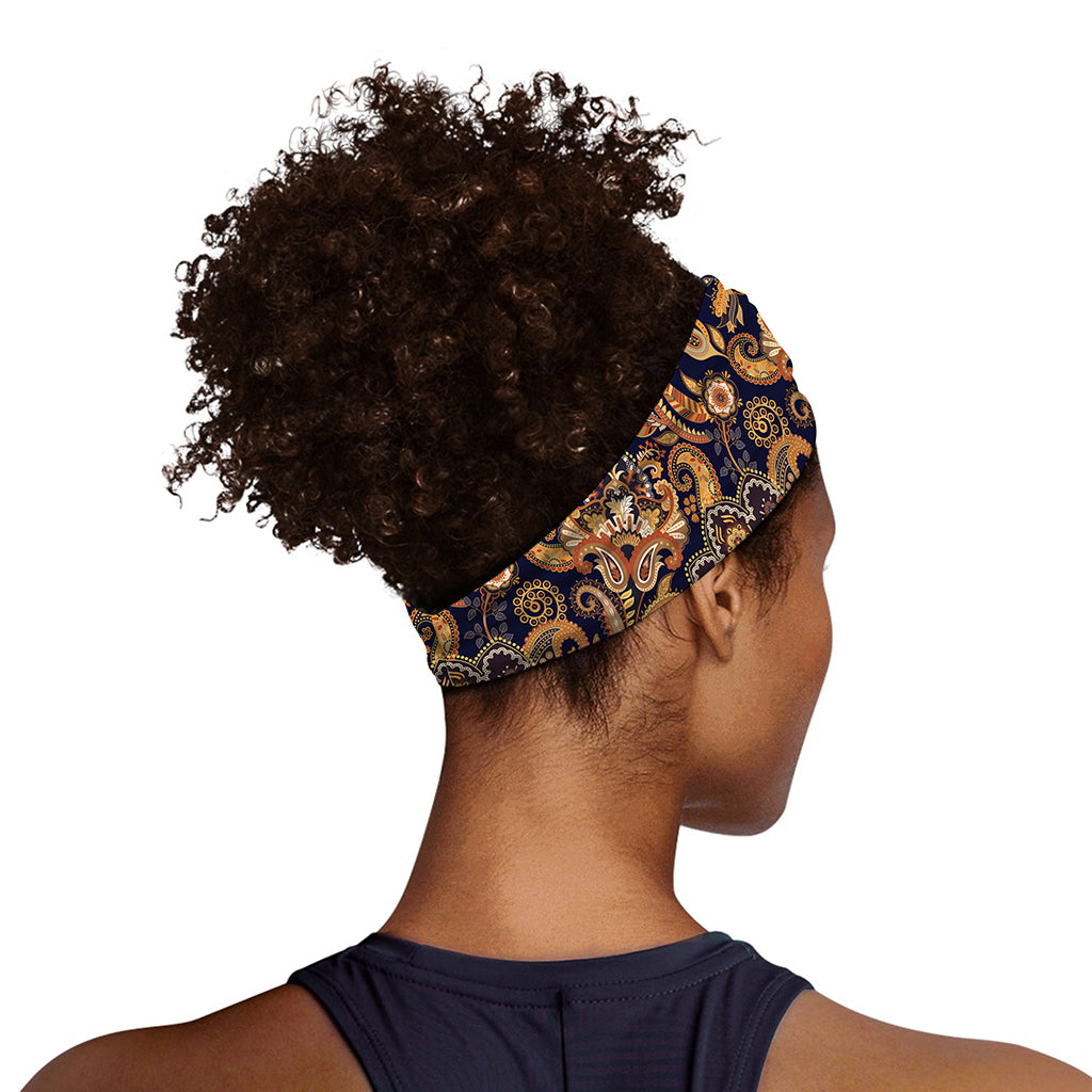 Gold And Blue Paisley Pattern Print Sports Headband