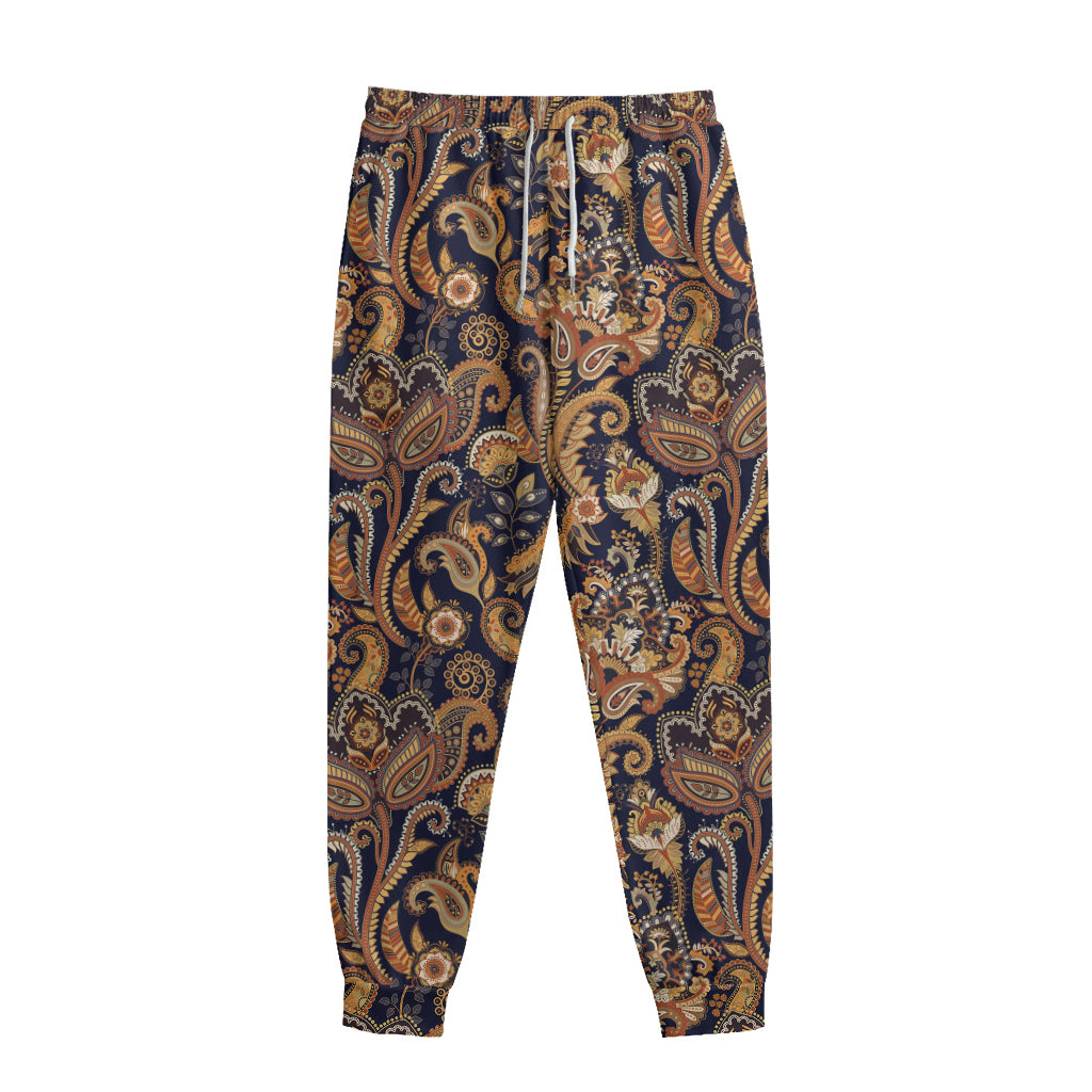 Gold And Blue Paisley Pattern Print Sweatpants