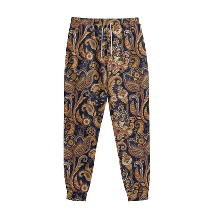Gold And Blue Paisley Pattern Print Sweatpants