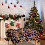 Gold And Blue Paisley Pattern Print Tablecloth