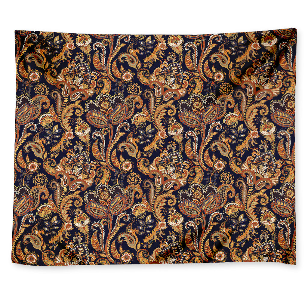 Gold And Blue Paisley Pattern Print Tapestry