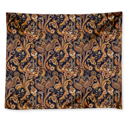 Gold And Blue Paisley Pattern Print Tapestry