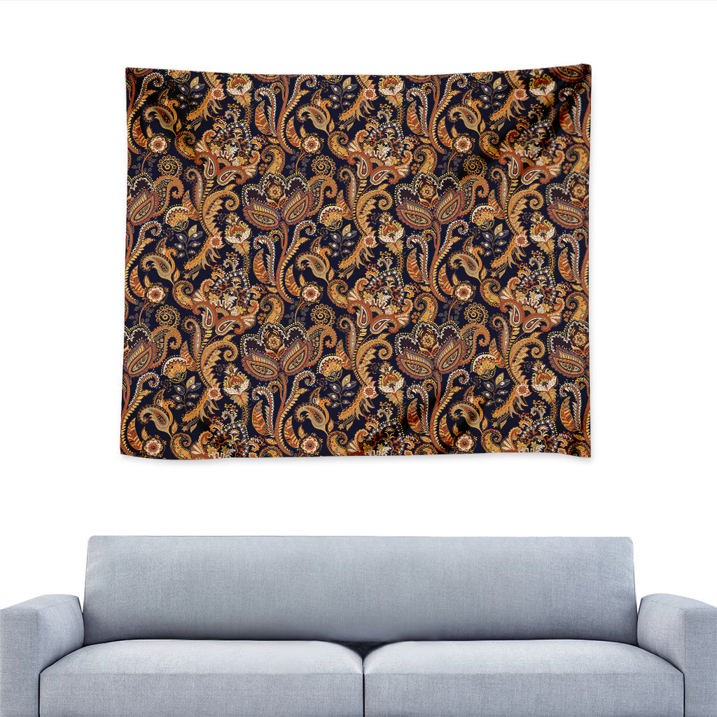 Gold And Blue Paisley Pattern Print Tapestry