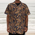 Gold And Blue Paisley Pattern Print Textured Short Sleeve Shirt