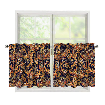 Gold And Blue Paisley Pattern Print Tier Curtains