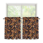 Gold And Blue Paisley Pattern Print Tier Curtains