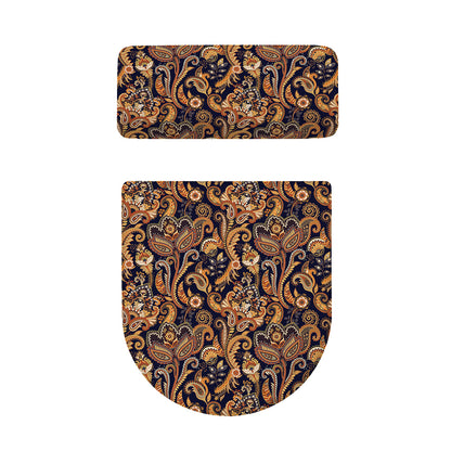 Gold And Blue Paisley Pattern Print Toilet Lid And Tank Cover Set