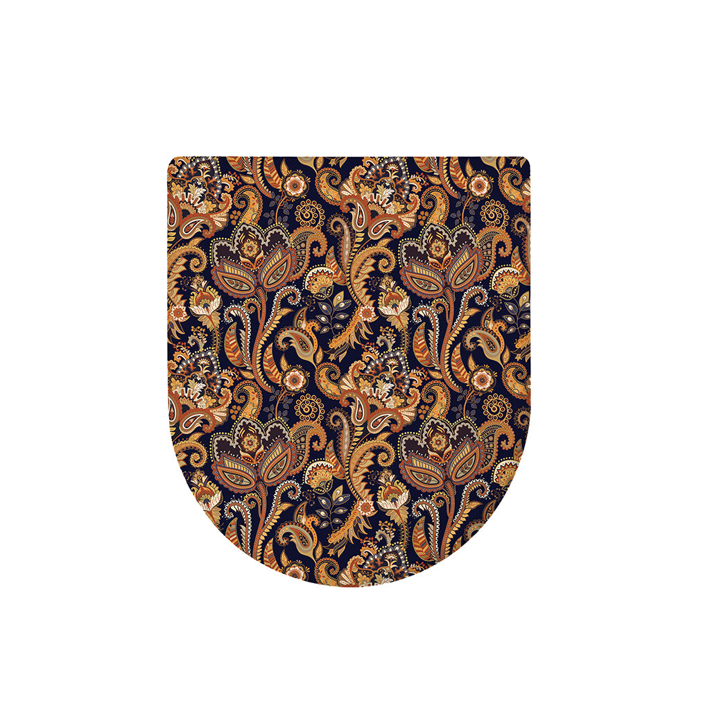 Gold And Blue Paisley Pattern Print Toilet Lid Cover