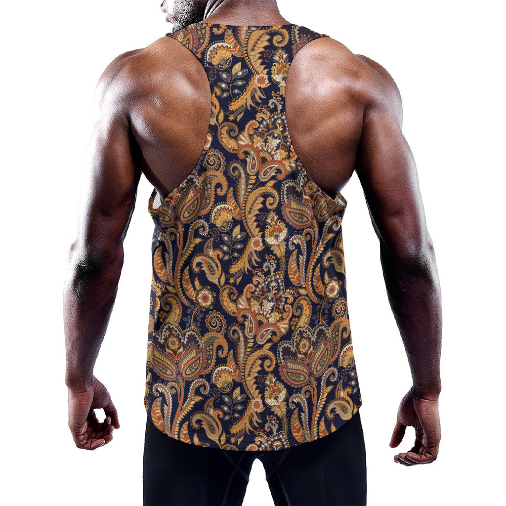 Gold And Blue Paisley Pattern Print Training Tank Top
