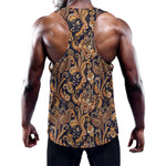 Gold And Blue Paisley Pattern Print Training Tank Top