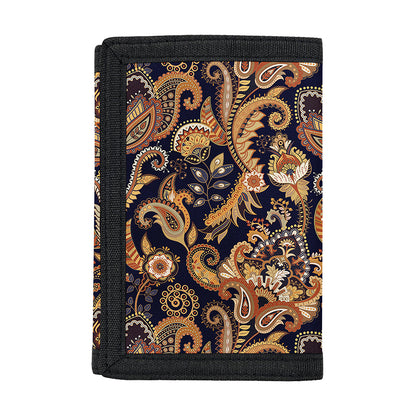 Gold And Blue Paisley Pattern Print Trifold Wallet