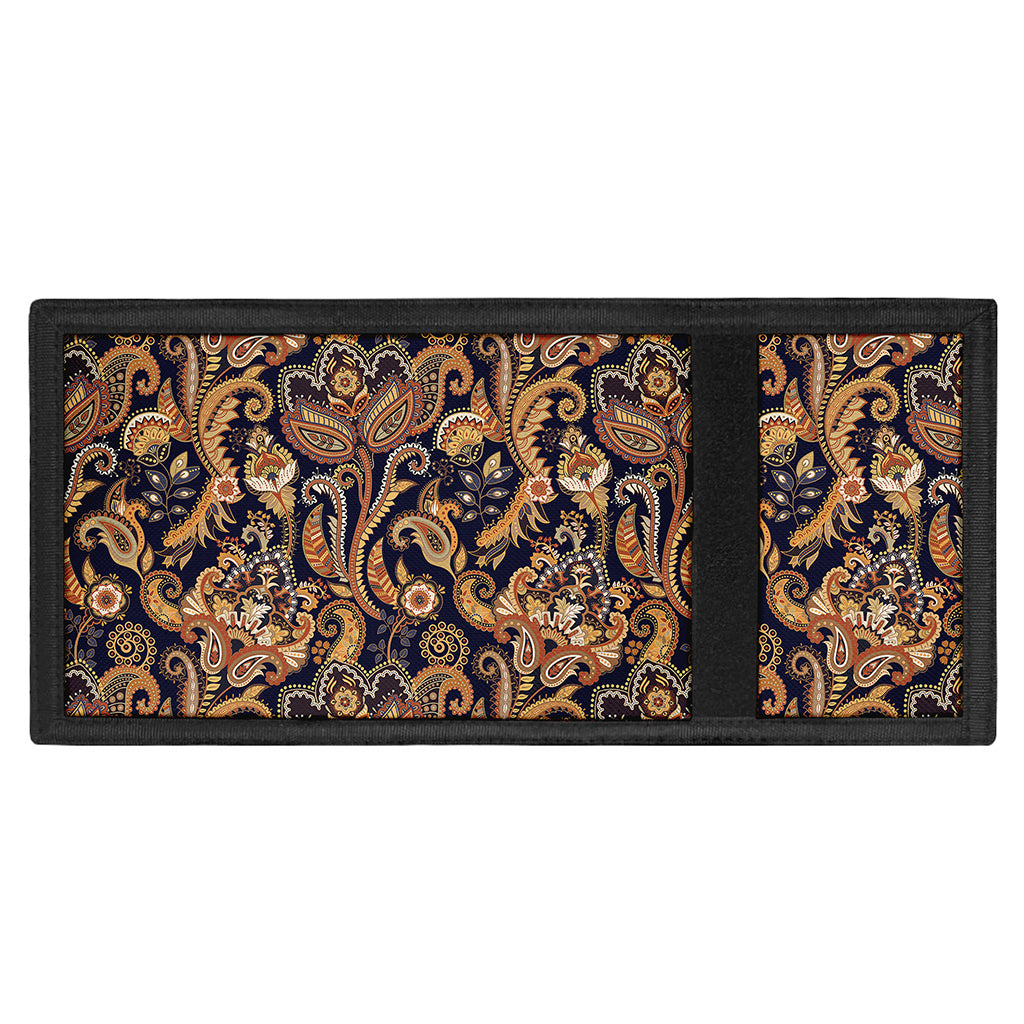 Gold And Blue Paisley Pattern Print Trifold Wallet