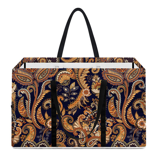 Gold And Blue Paisley Pattern Print Utility Tote Bag