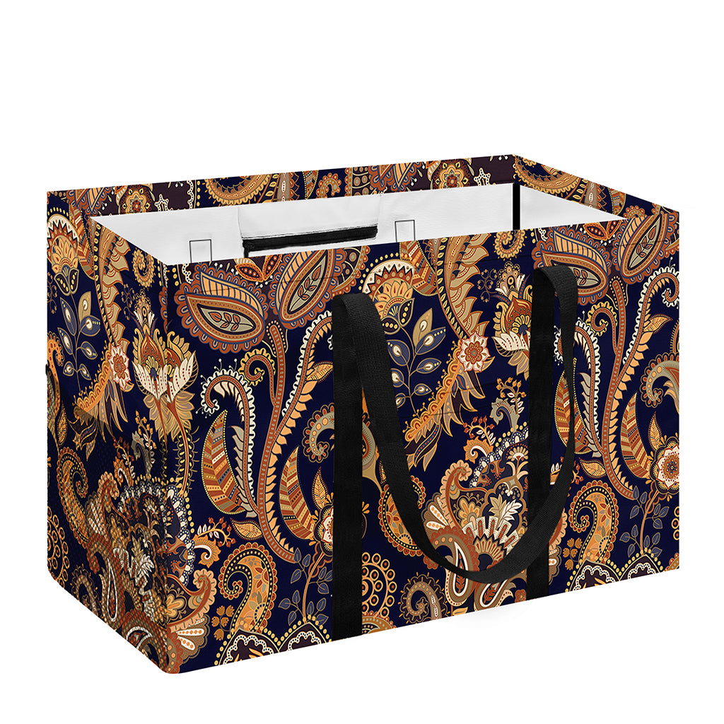 Gold And Blue Paisley Pattern Print Utility Tote Bag