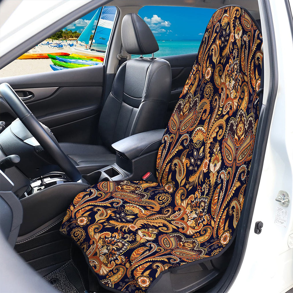 Gold And Blue Paisley Pattern Print Waterproof Car Seat Cover