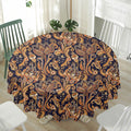 Gold And Blue Paisley Pattern Print Waterproof Round Tablecloth