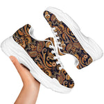 Gold And Blue Paisley Pattern Print White Chunky Shoes
